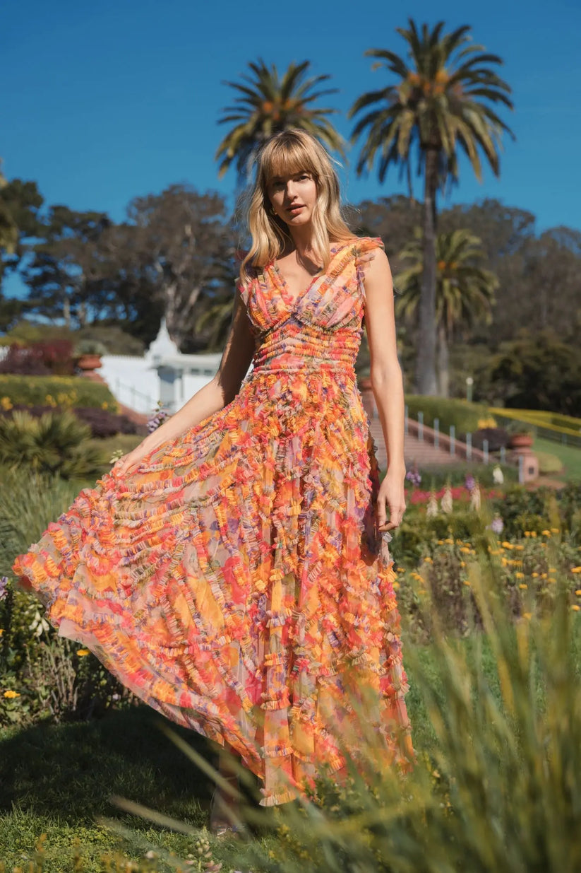 Mac Duggal 8303 - Floral Print A-Line Dress with Ruffle Formal Gowns in Multi