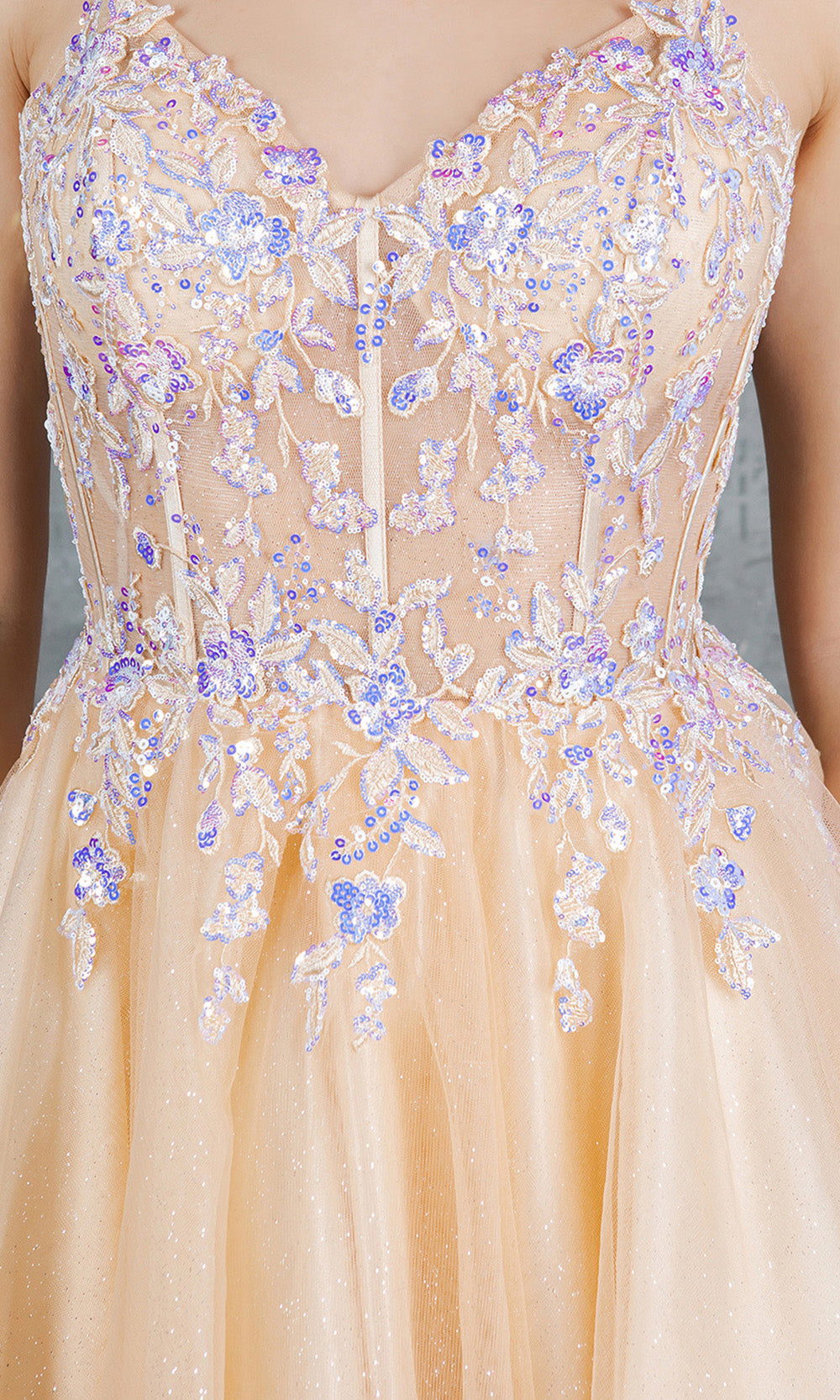 Cinderella Couture 8305J - Lace-Up Back Flared Homecoming Dress Cocktail Dresses in Champagne 