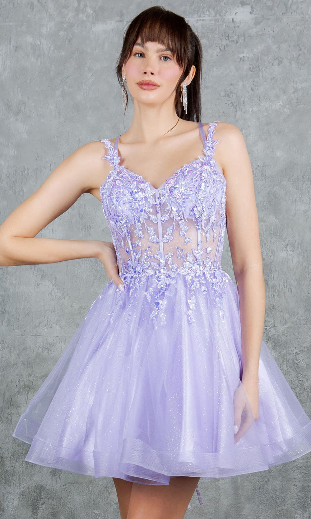 Cinderella Couture 8305J - Lace-Up Back Flared Homecoming Dress Cocktail Dresses in Lilac 