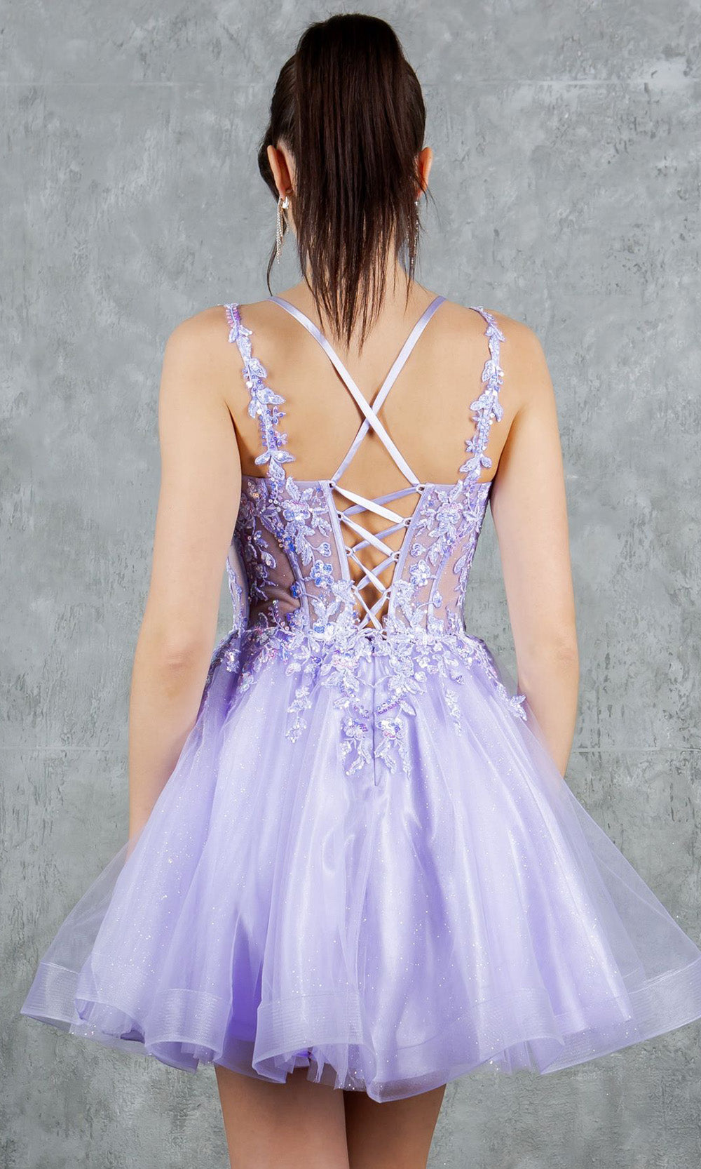 Cinderella Couture 8305J - Lace-Up Back Flared Homecoming Dress Cocktail Dresses in Lilac 