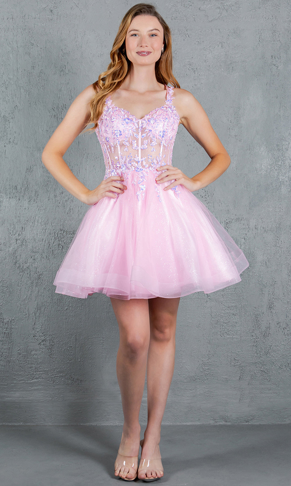 Cinderella Couture 8305J - Lace-Up Back Flared Homecoming Dress Cocktail Dresses in Pink 