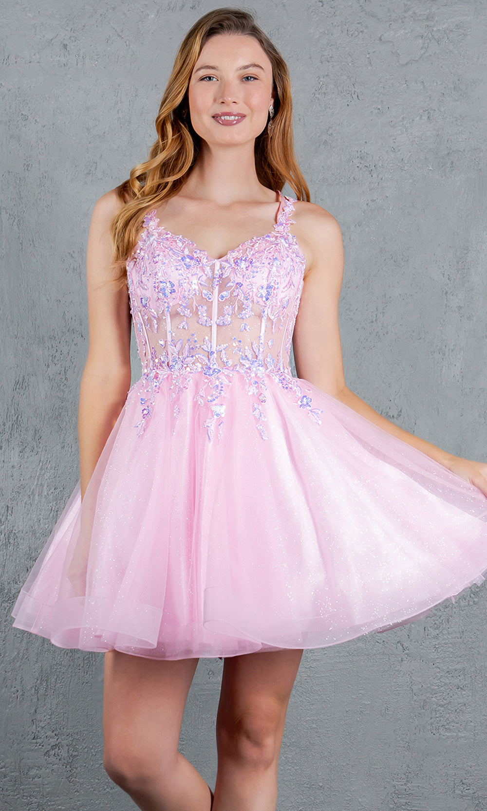 Cinderella Couture 8305J - Lace-Up Back Flared Homecoming Dress Cocktail Dresses in Pink 