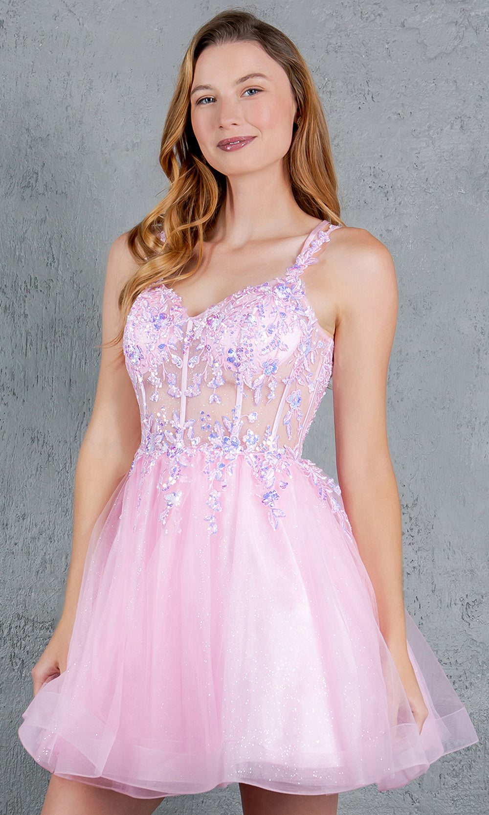 Cinderella Couture 8305J - Lace-Up Back Flared Homecoming Dress Cocktail Dresses in Pink 