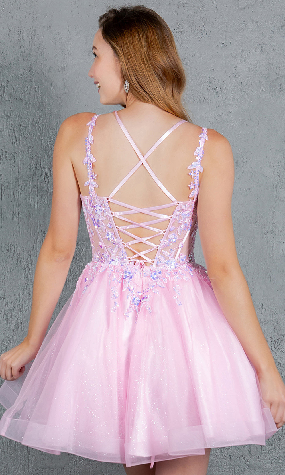 Cinderella Couture 8305J - Lace-Up Back Flared Homecoming Dress Cocktail Dresses in Pink 