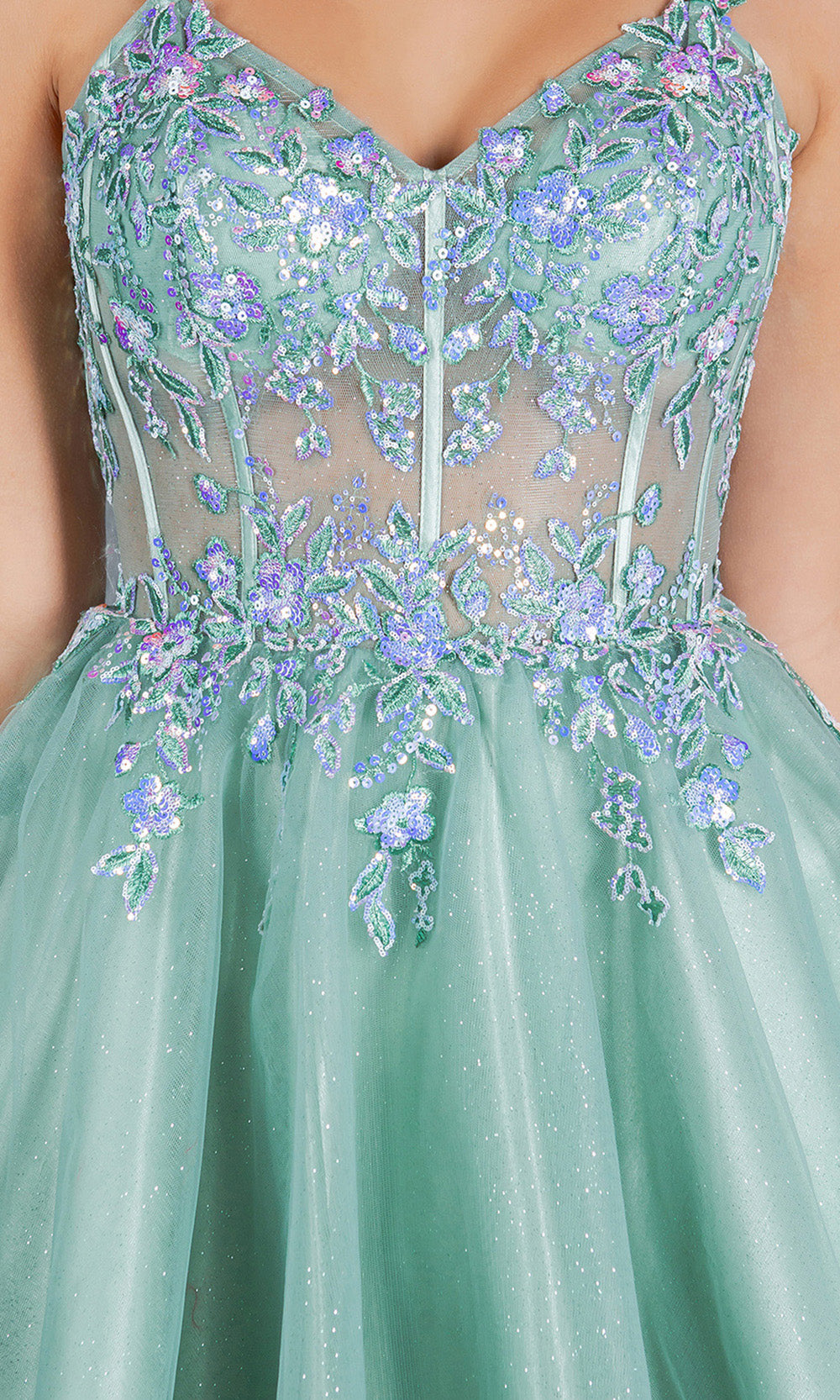 Cinderella Couture 8305J - Lace-Up Back Flared Homecoming Dress Cocktail Dresses in Sage 