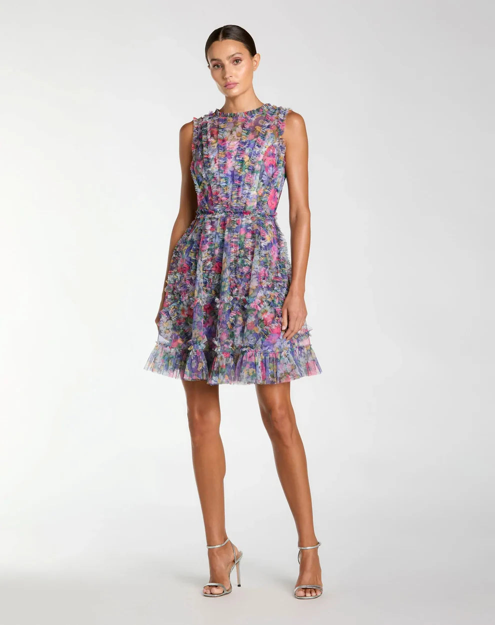 Mac Duggal 8307 - Ruffled Mesh Sleeveless Mini Dress