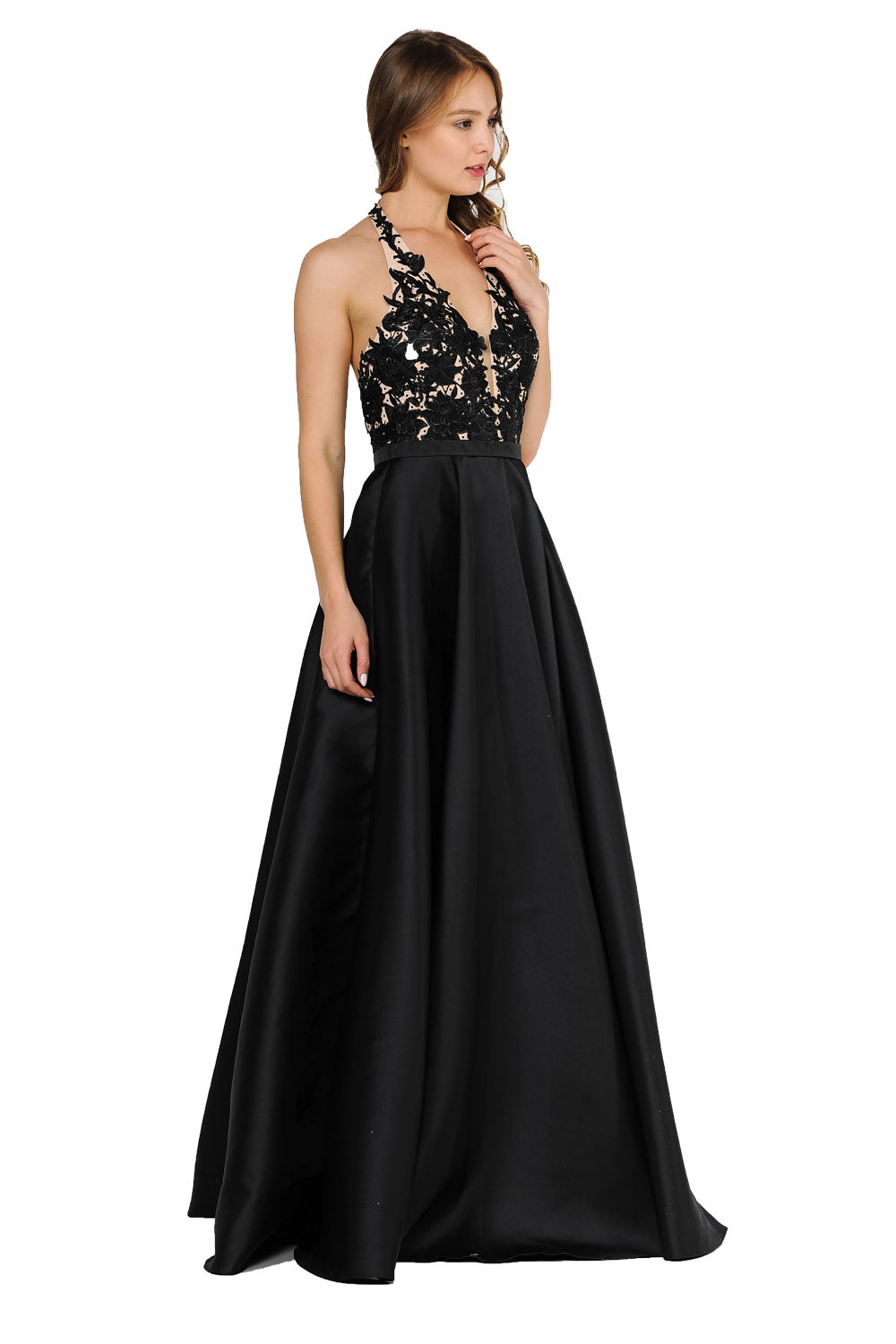 Poly USA 8316 - Open Back A-Line Dress with Embroidery Prom Dresses in Black  