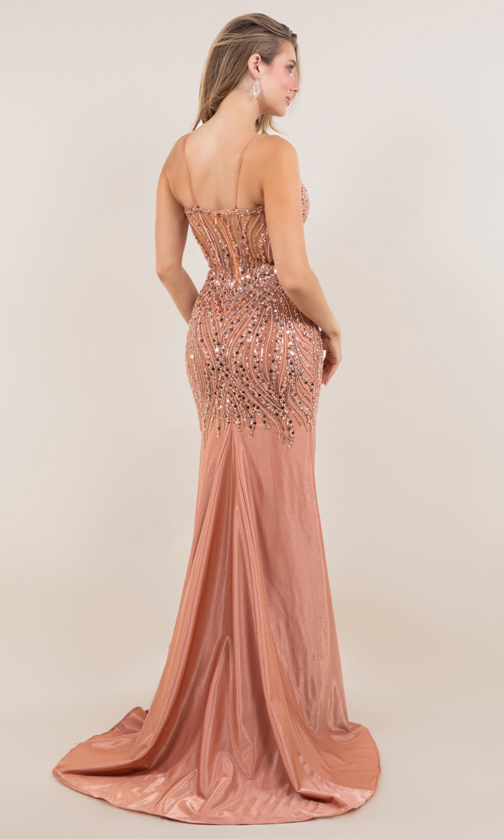 Cinderella Couture 8329J - Beaded Sequin Illusion Bodice Prom Gown Prom Dresses in Sienna