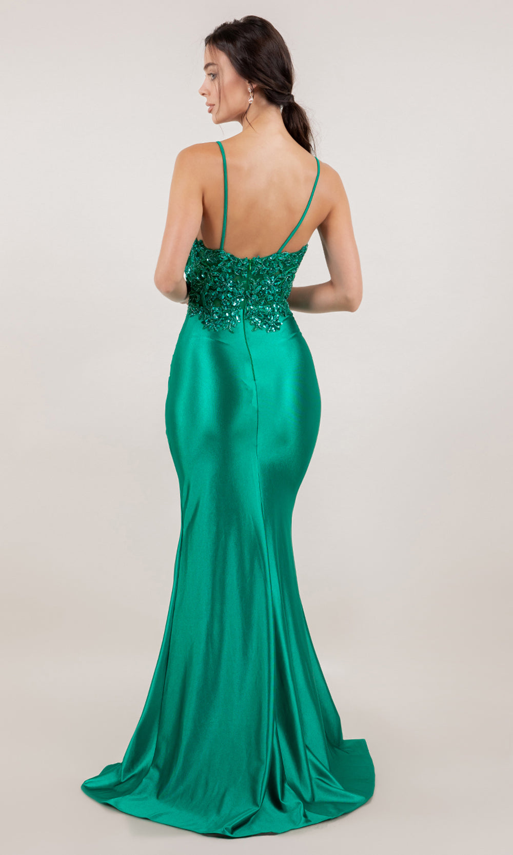 Cinderella Couture 8334J - Metallic Satin Sleeveless Embellished Gown Prom Dresses in Emerald 