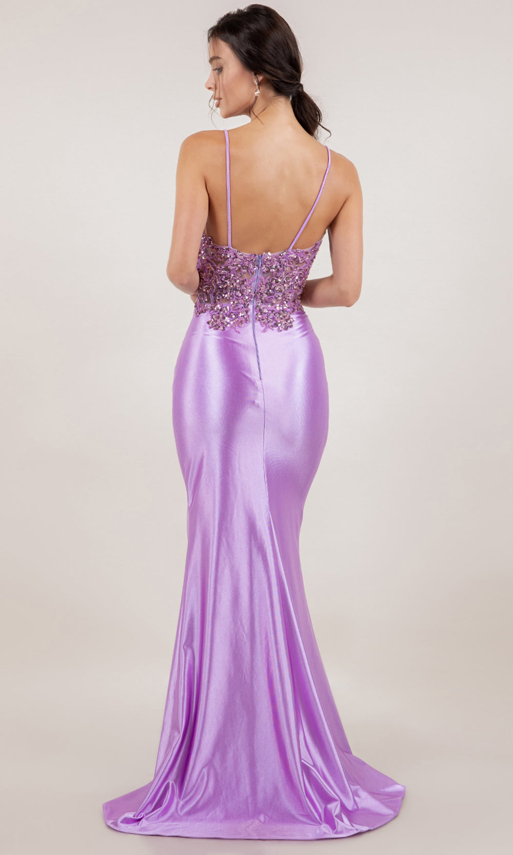 Cinderella Couture 8334J - Metallic Satin Sleeveless Embellished Gown Prom Dresses in Lilac 
