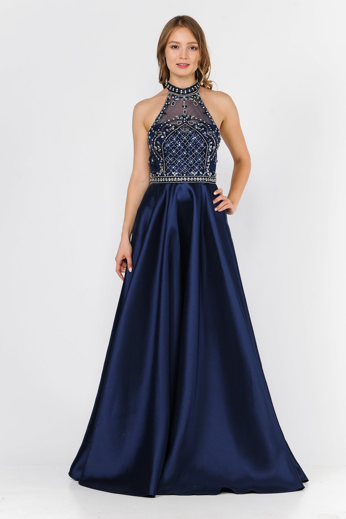 Poly USA 8344 - Open Back Embellished Mikado Dress Prom Dresses in Blue  