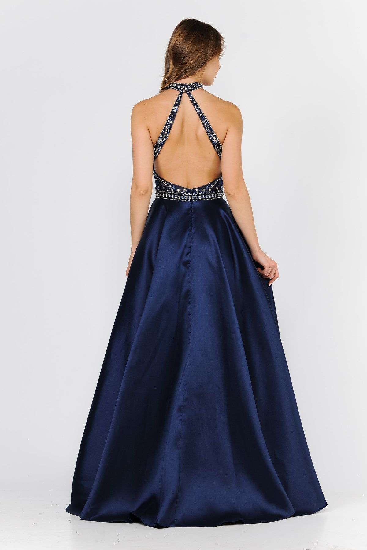 Poly USA 8344 - Open Back Embellished Mikado Dress Prom Dresses in Blue  