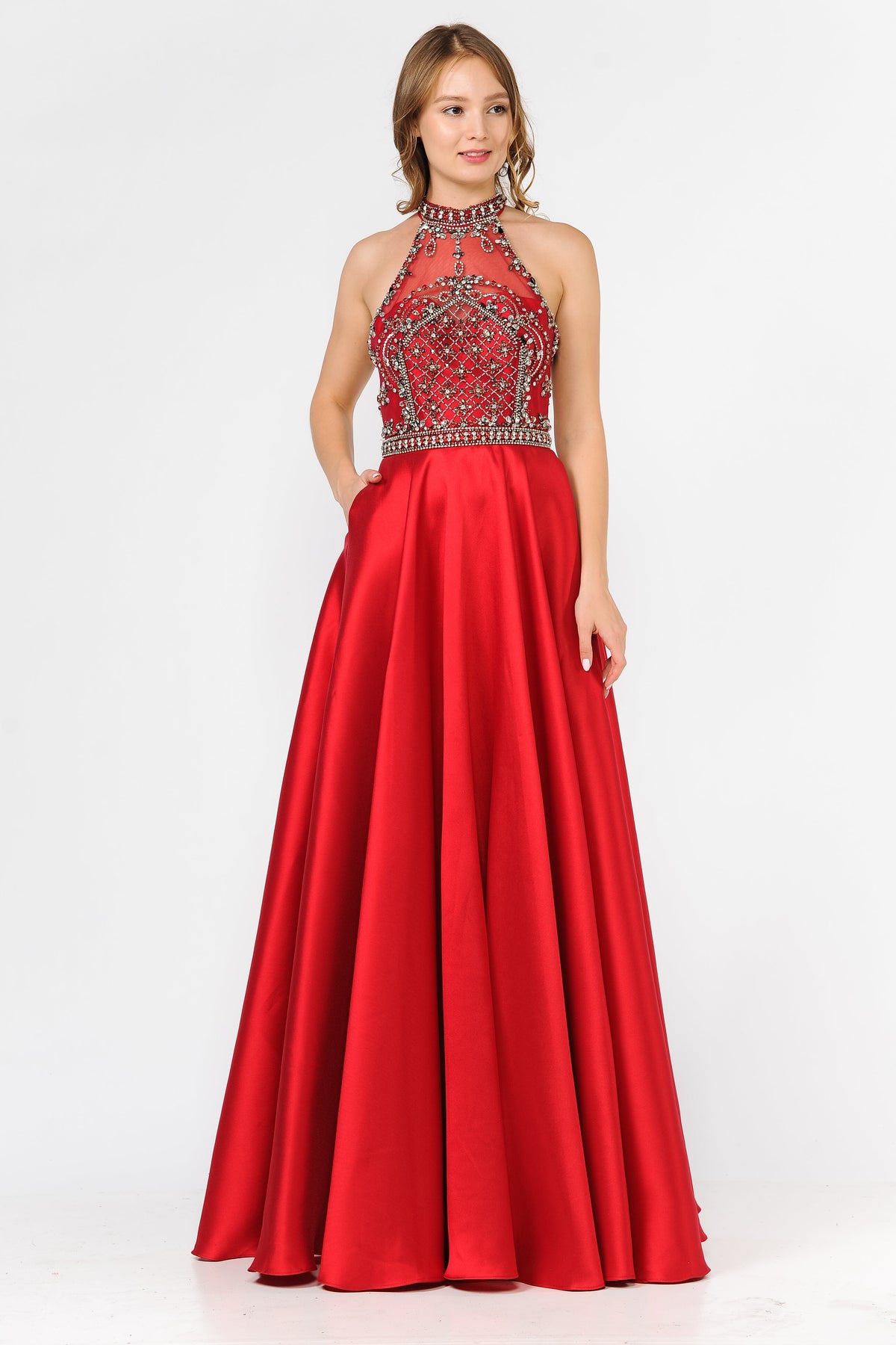 Poly USA 8344 - Open Back Embellished Mikado Dress Prom Dresses in Red  