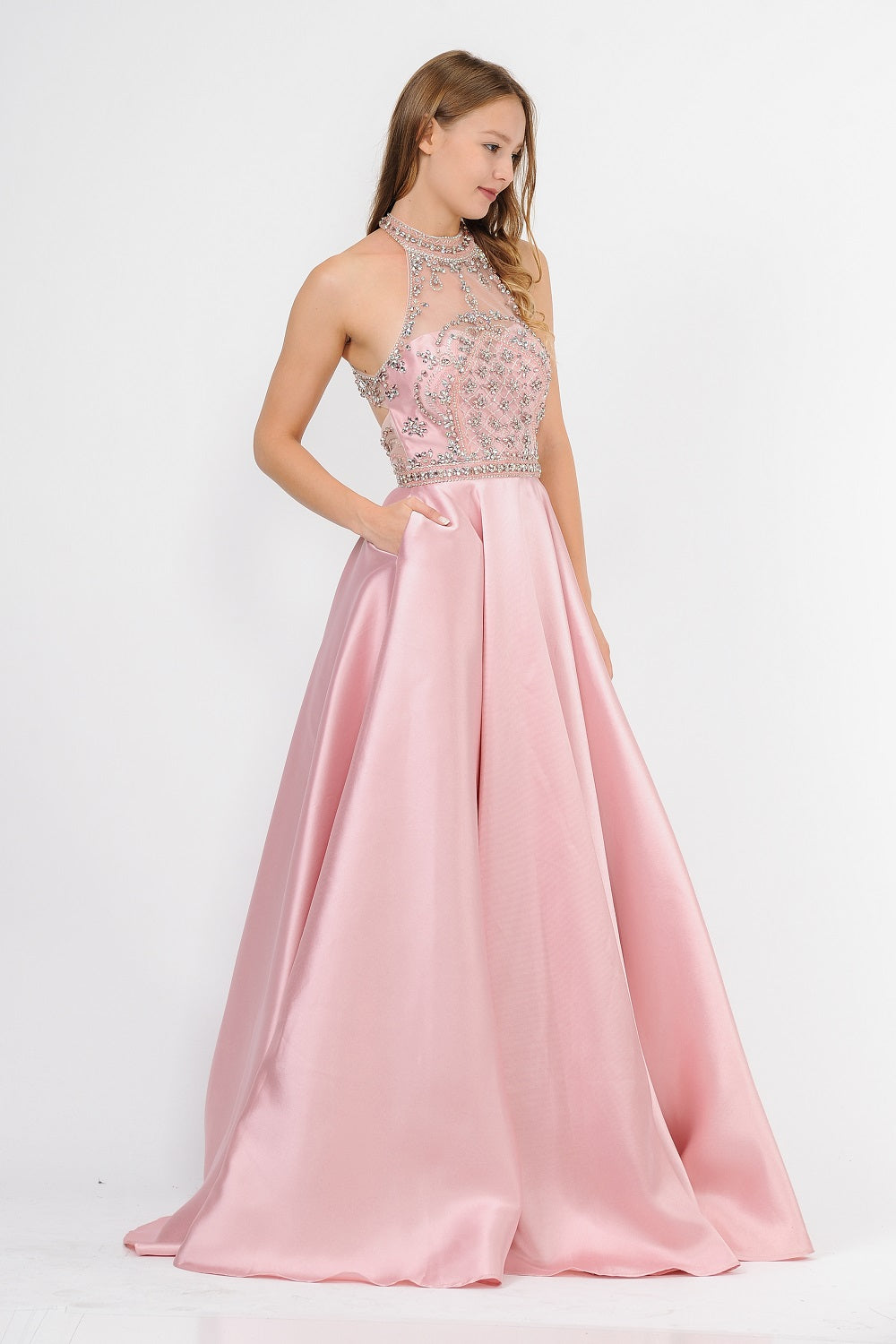 Poly USA 8344 - Open Back Embellished Mikado Dress Prom Dresses in Pink  