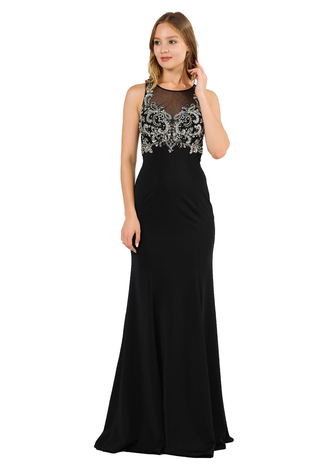 Poly USA 8348 - Sleeveless Scoop Neck Embellished Gown Mother of the Bride Dresses in Black  