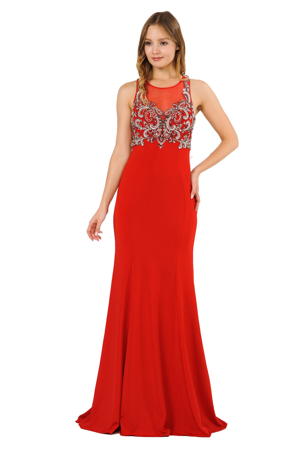 Poly USA 8348 - Sleeveless Scoop Neck Embellished Gown Mother of the Bride Dresses in Red  