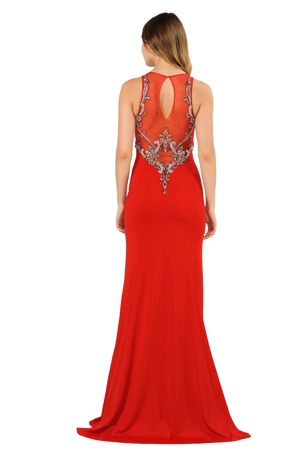 Poly USA 8348 - Sleeveless Scoop Neck Embellished Gown Mother of the Bride Dresses in Red  