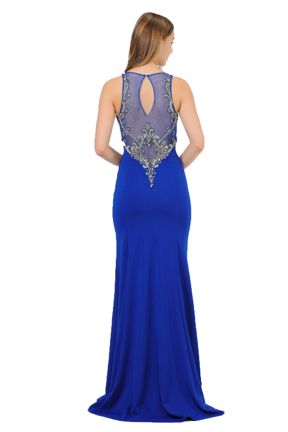 Poly USA 8348 - Sleeveless Scoop Neck Embellished Gown Mother of the Bride Dresses in Blue  