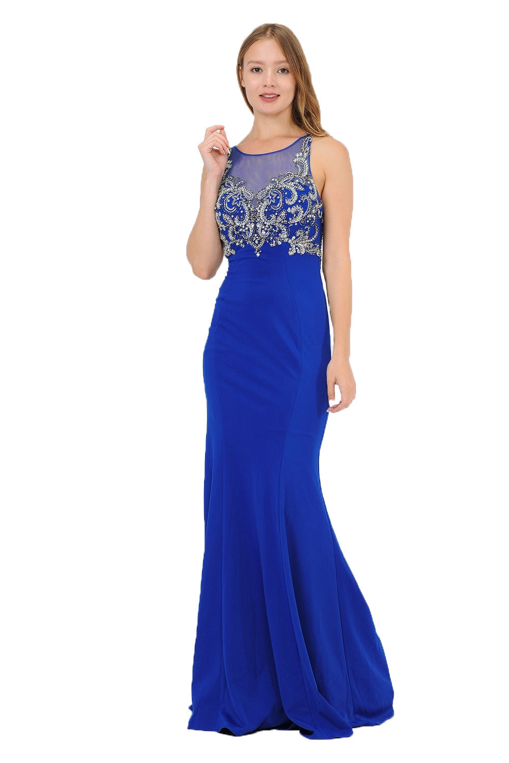 Poly USA 8348 - Sleeveless Scoop Neck Embellished Gown Mother of the Bride Dresses in Blue  