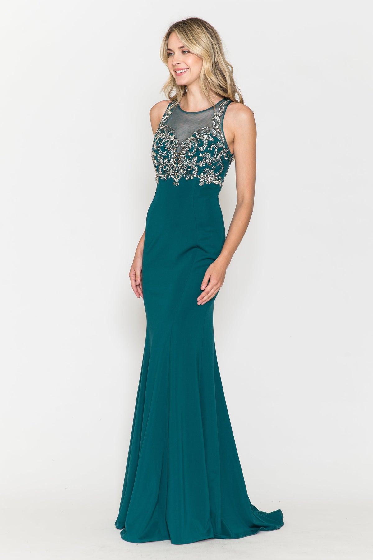 Poly USA 8348 - Sleeveless Scoop Neck Embellished Gown Mother of the Bride Dresses in Green  