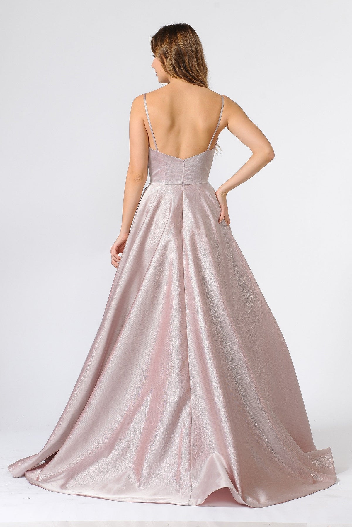 Poly USA 8358 - Deep V-Neck A-Line Long Gown with Pockets Prom Dresses in Purple  