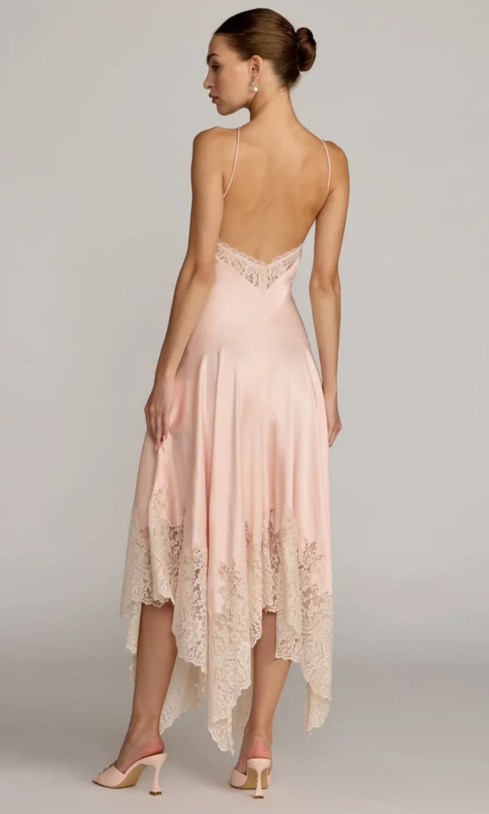 Mac Duggal 8375 - Lace Halter Handkerchief High Low Dress In Pink