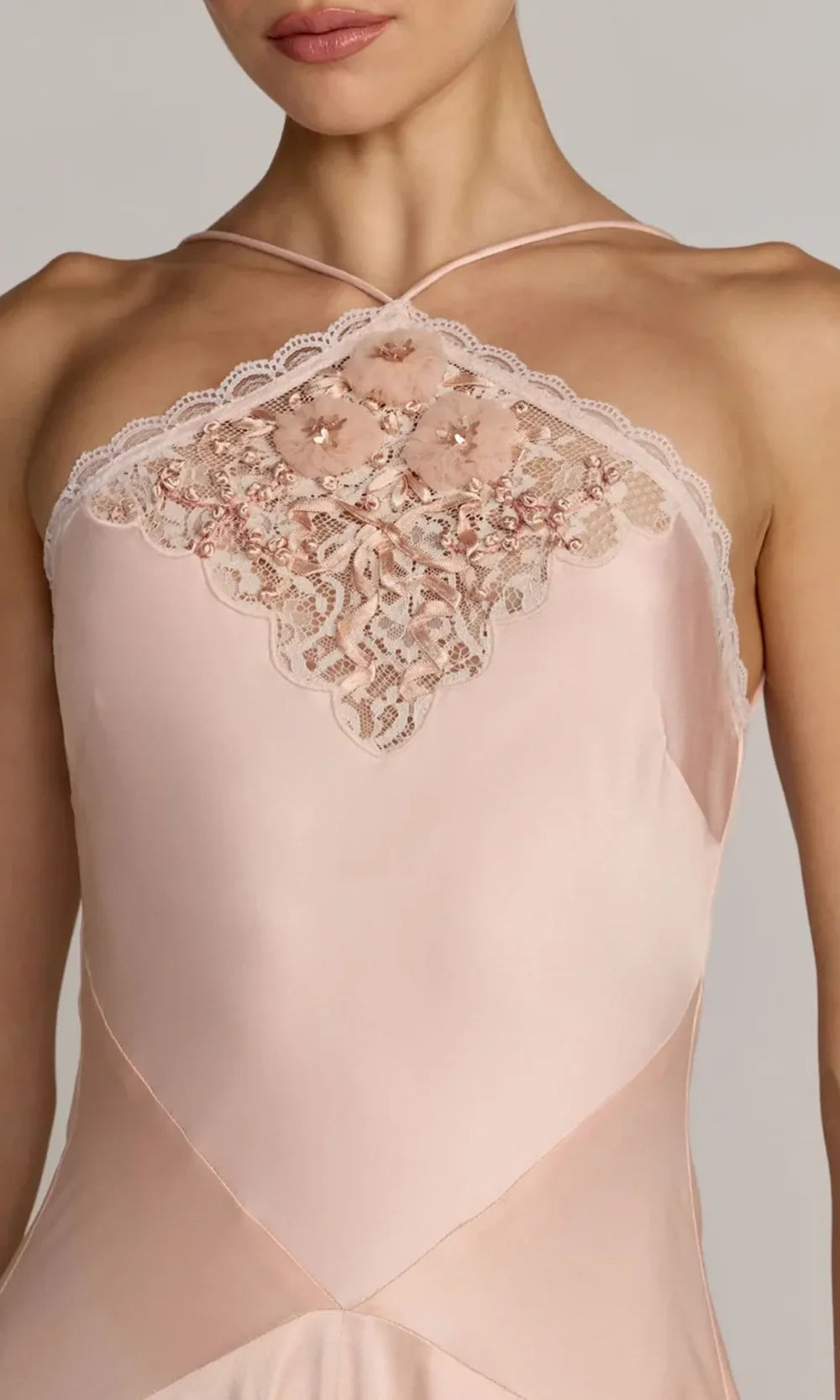 Mac Duggal 8375 - Lace Halter Handkerchief High Low Dress In Pink