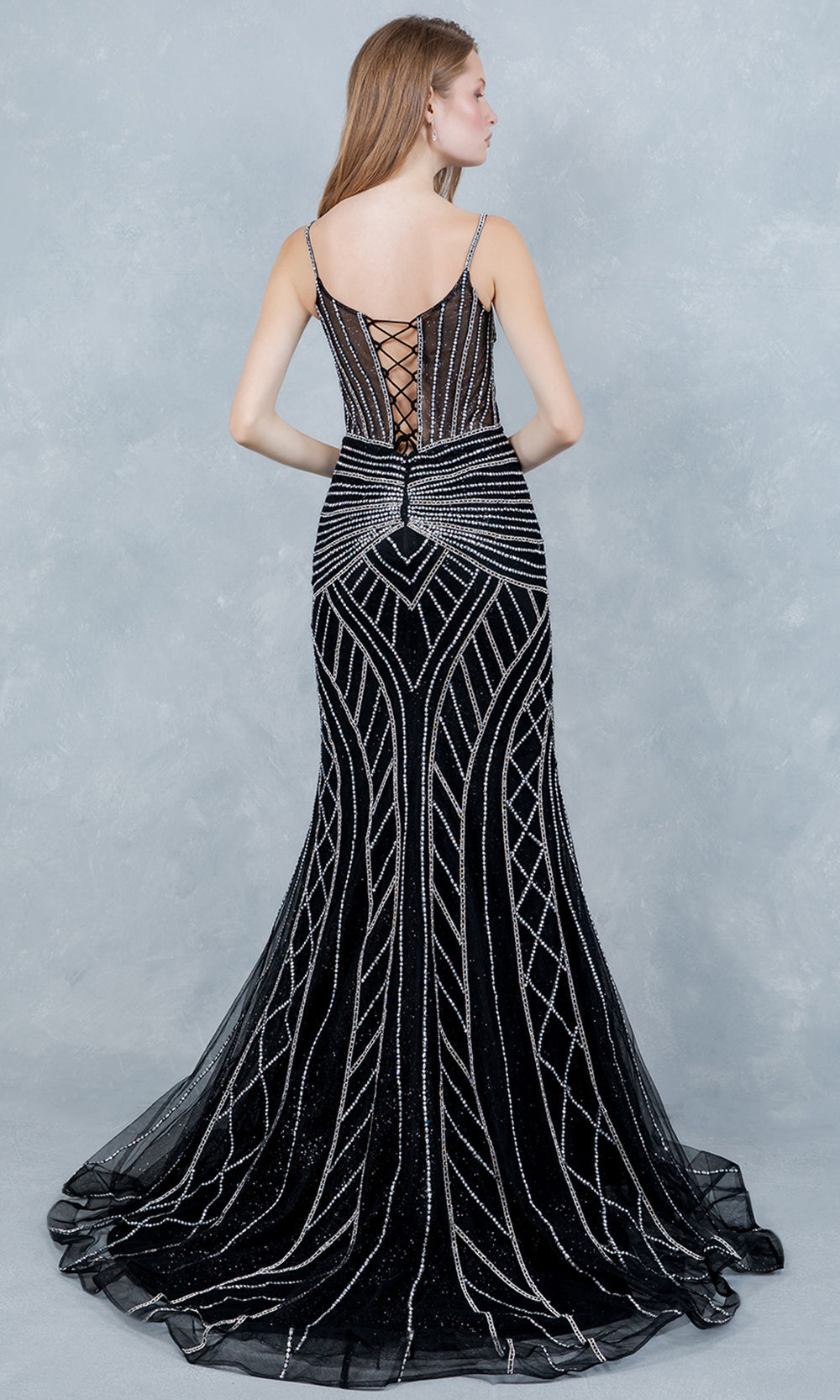Cinderella Couture 8376J - Mermaid Skirt Geometric Beadwork Prom Gown Prom Dresses in Black