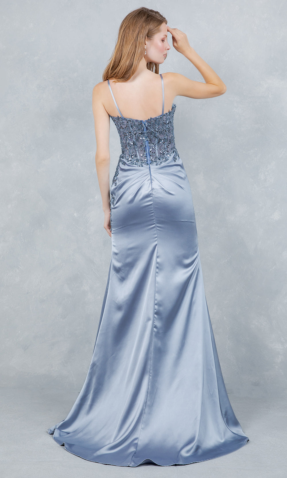 Cinderella Couture 8377J - Sequin Lace High Slit Sleeveless Gown Prom Dresses in Dusty Blue