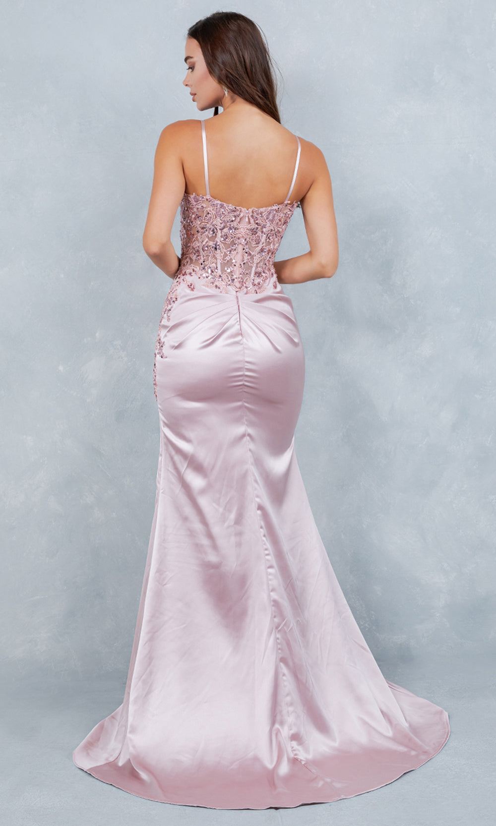 Cinderella Couture 8377J - Sequin Lace High Slit Sleeveless Gown Prom Dresses in Rose 