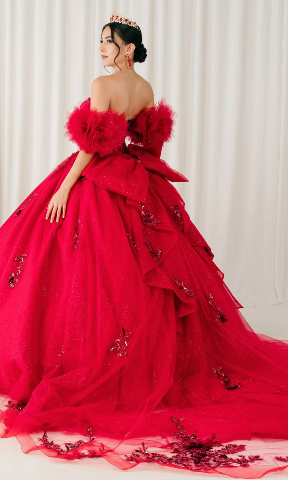 Cinderella Couture 8380J - Lace-Up Back Bead Embellished Ballgown Quinceanera Dresses in Burgundy