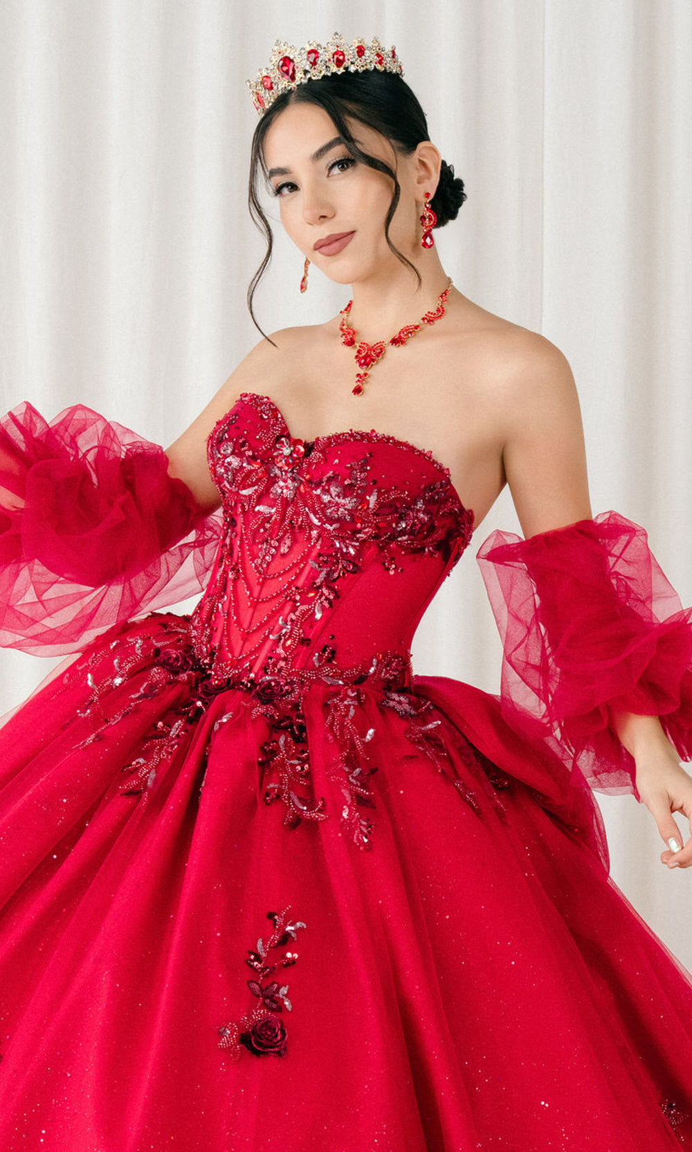 Cinderella Couture 8380J - Lace-Up Back Bead Embellished Ballgown Quinceanera Dresses in Burgundy