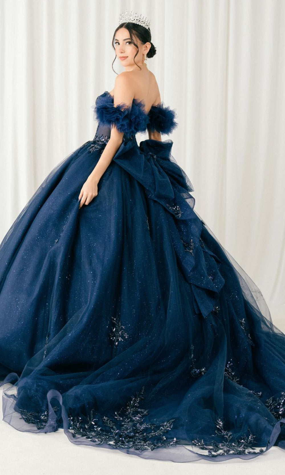 Cinderella Couture 8380J - Lace-Up Back Bead Embellished Ballgown Quinceanera Dresses in Navy