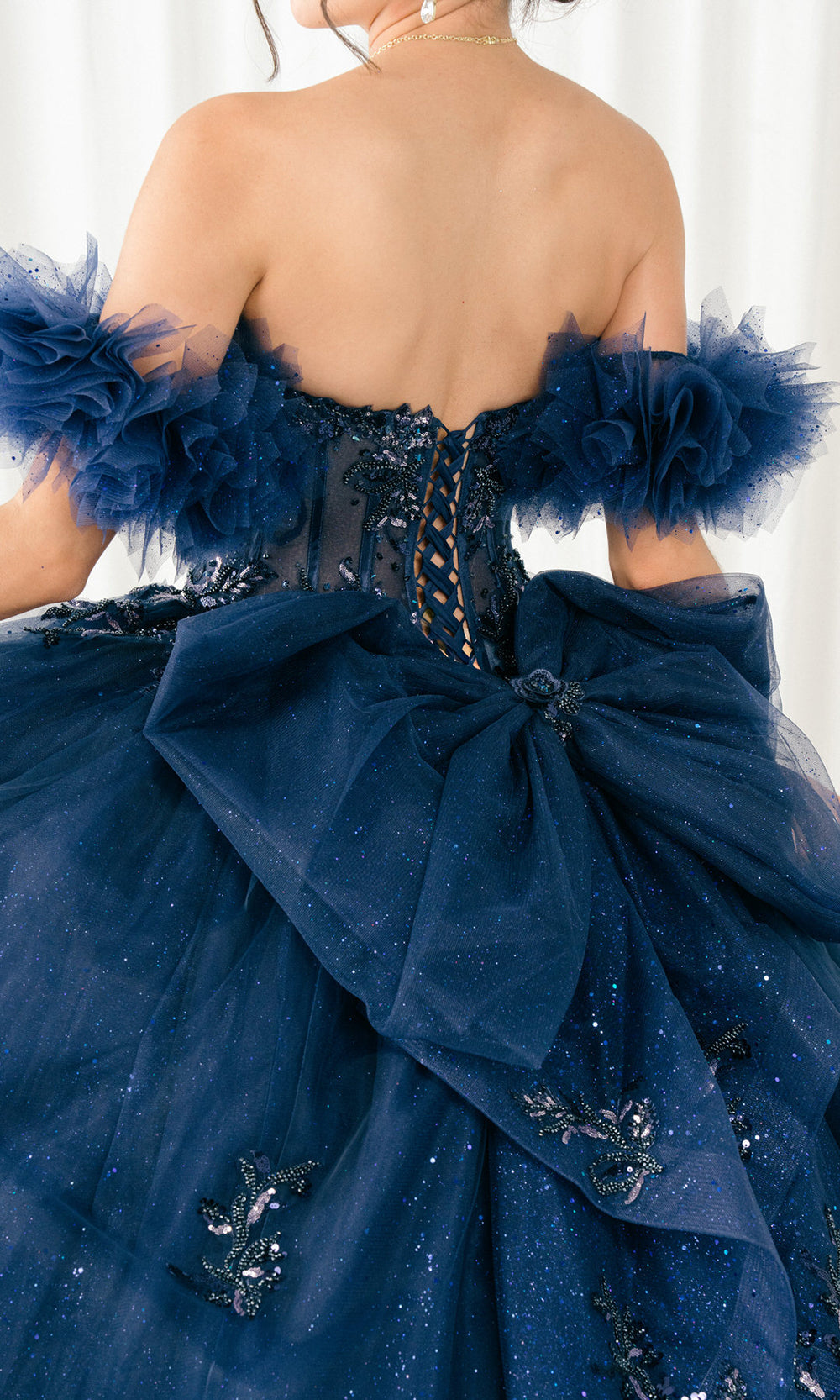 Cinderella Couture 8380J - Lace-Up Back Bead Embellished Ballgown Quinceanera Dresses in Navy