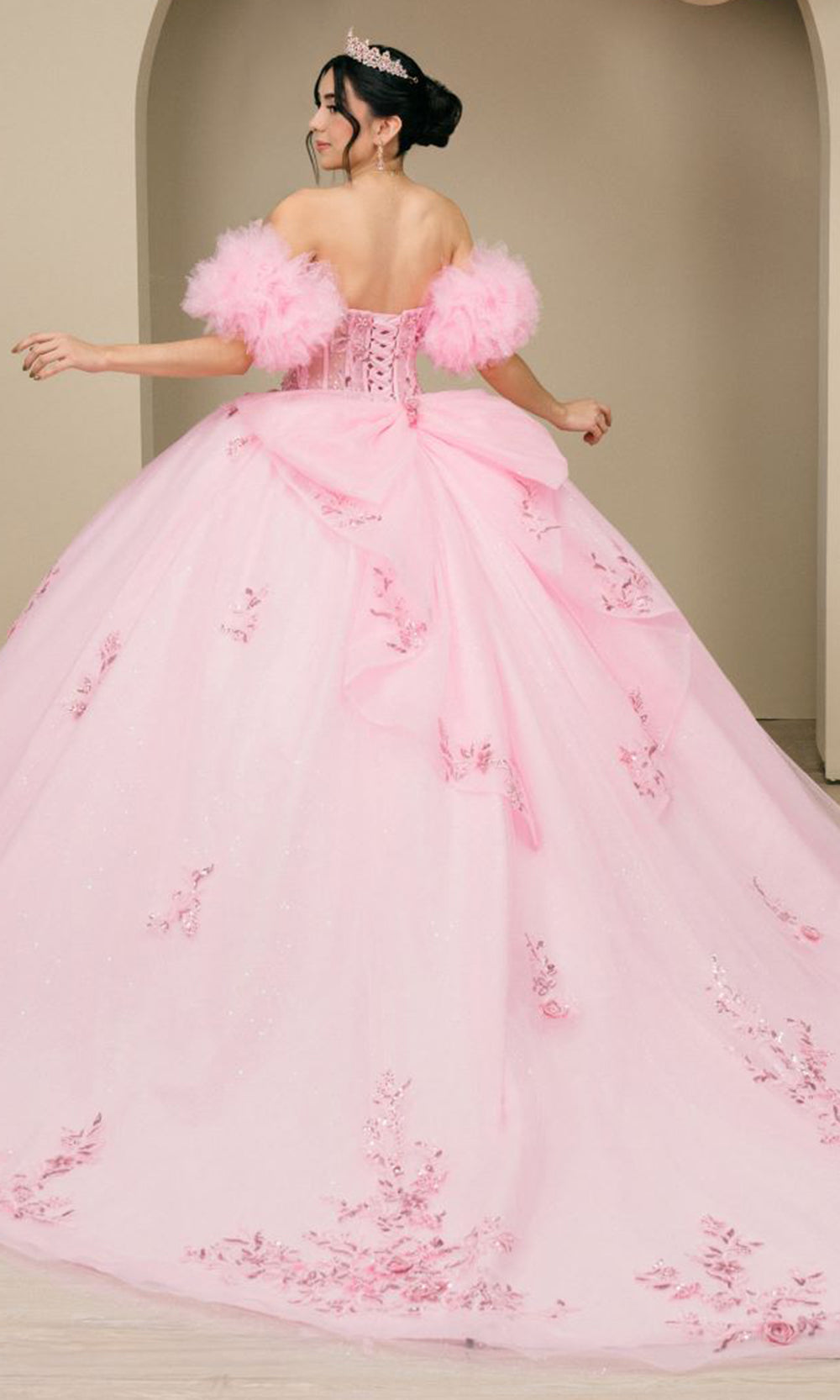 Cinderella Couture 8380J - Lace-Up Back Bead Embellished Ballgown Quinceanera Dresses in Pink