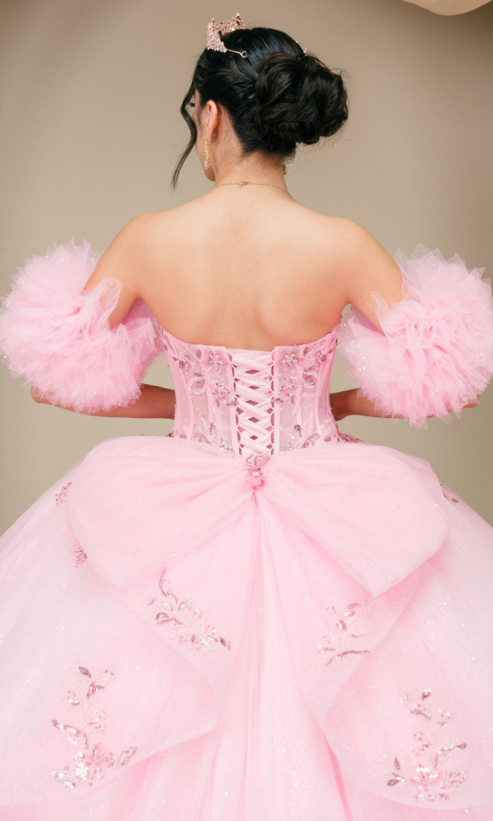 Cinderella Couture 8380J - Lace-Up Back Bead Embellished Ballgown Quinceanera Dresses in Pink