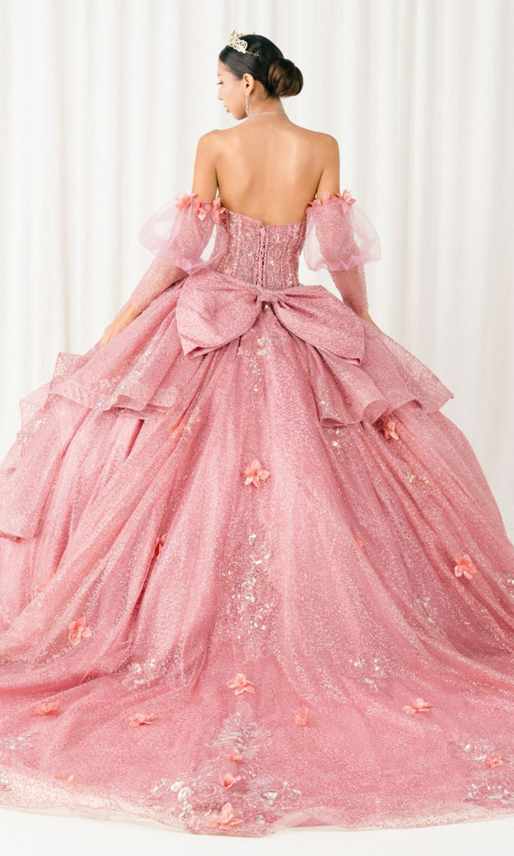 Cinderella Couture 8385J - Long Sleeve Layered Quince Gown Quinceanera Dresses in Dusty Rose