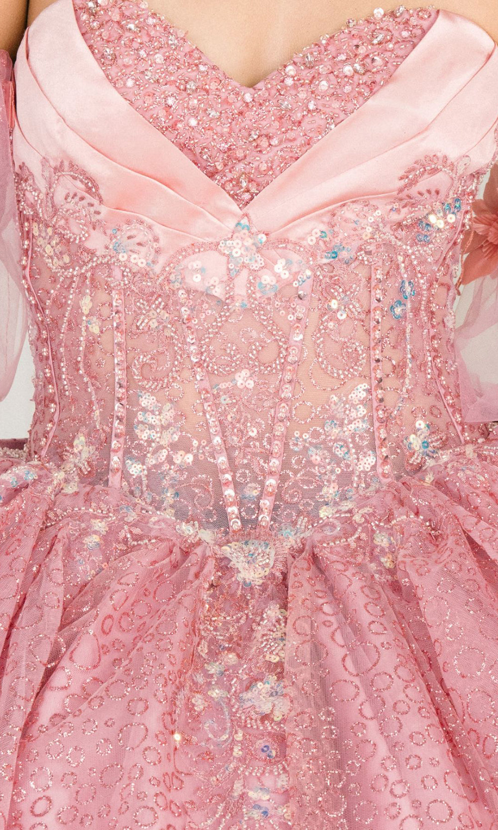 Cinderella Couture 8385J - Long Sleeve Layered Quince Gown Quinceanera Dresses in Dusty Rose