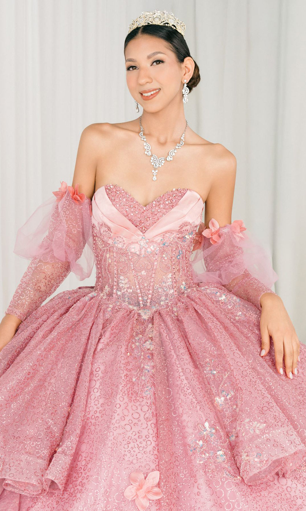 Cinderella Couture 8385J - Long Sleeve Layered Quince Gown Quinceanera Dresses in Dusty Rose