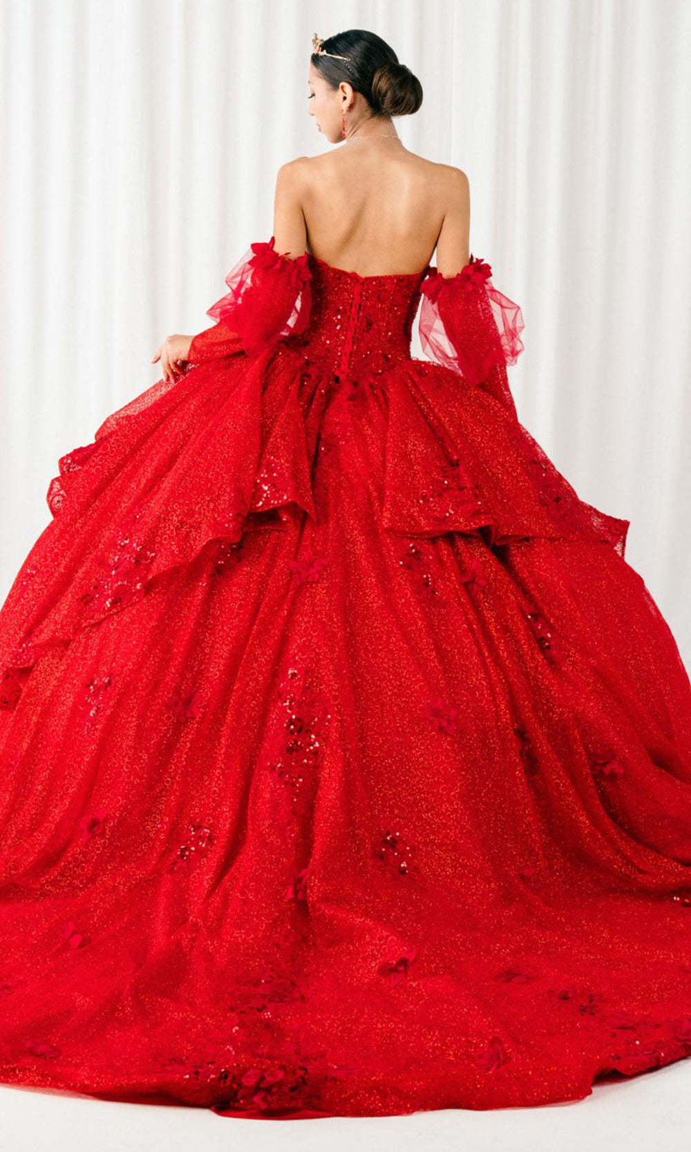 cinderella red dress Couture 8385J - Long Tulle Ballgown designed for the young Color:LeatherPink blackdahlia Elegant V-Neck Gray Lace