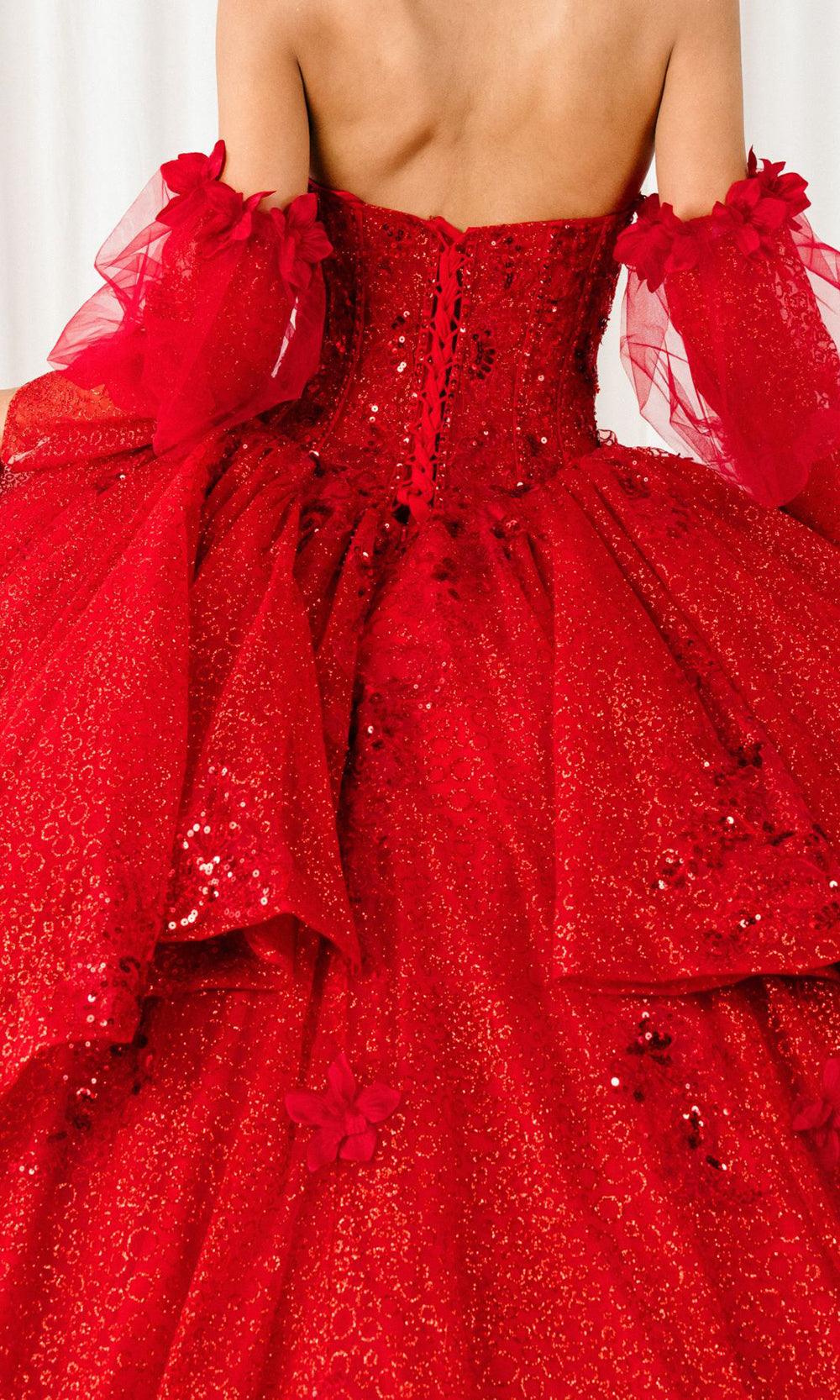 Cinderella Couture 8385J - Long Sleeve Layered Quince Gown Quinceanera Dresses in Red 