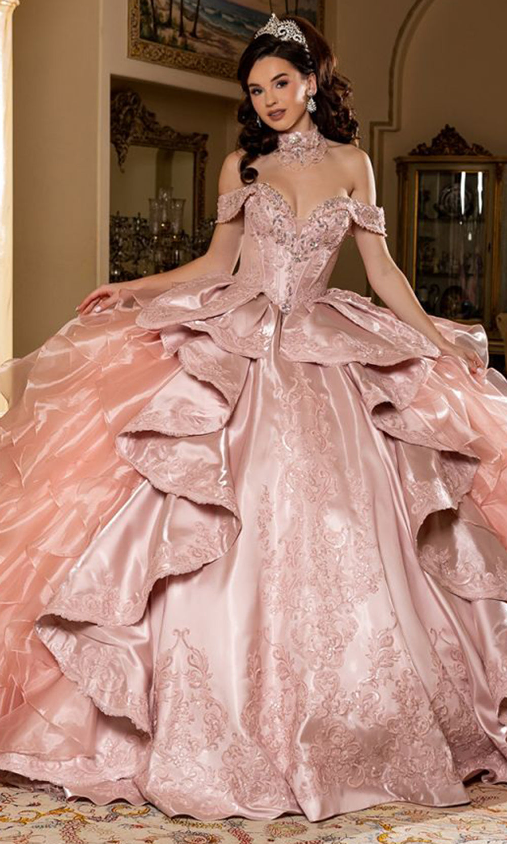 May Queen LK300 - Off Shoulder Evening Ballgown Quinceanera Dresses in Pink 