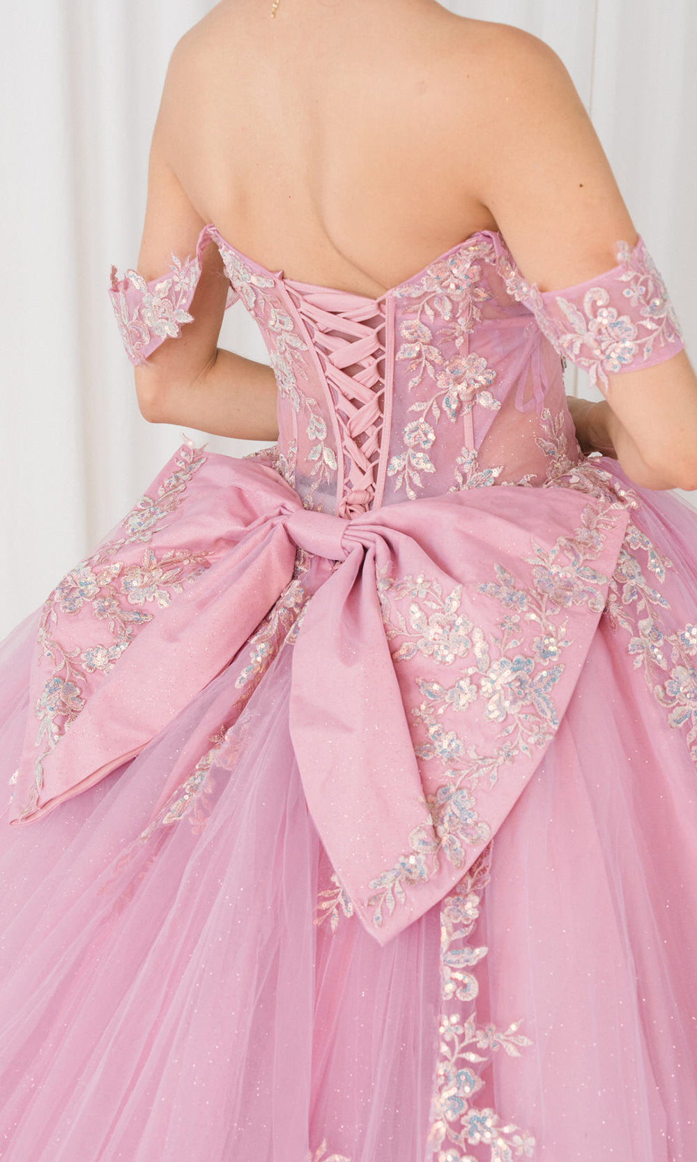 Cinderella Couture 8405JQ - Draped Off Shoulder Applique Tulle Ballgown Quinceanera Dresses in Pink