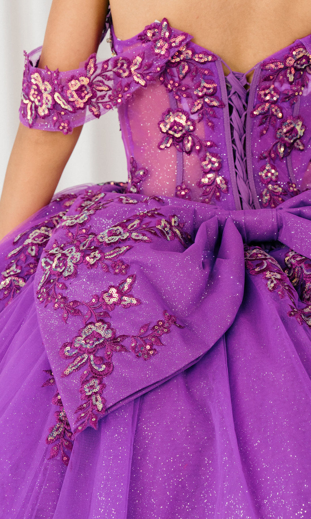 Cinderella Couture 8405JQ - Draped Off Shoulder Applique Tulle Ballgown Quinceanera Dresses in Magenta