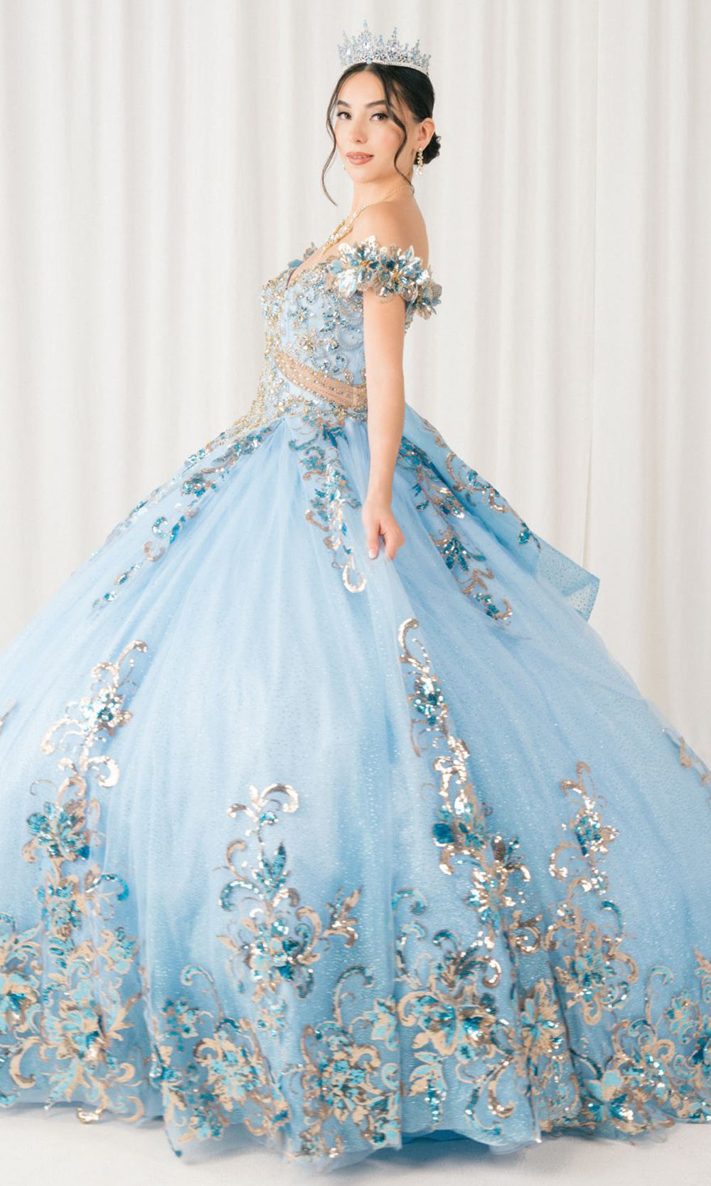 Cinderella Couture 8420JQ - Beaded Embroidered Quince Ballgown Quinceanera Dresses in Blue