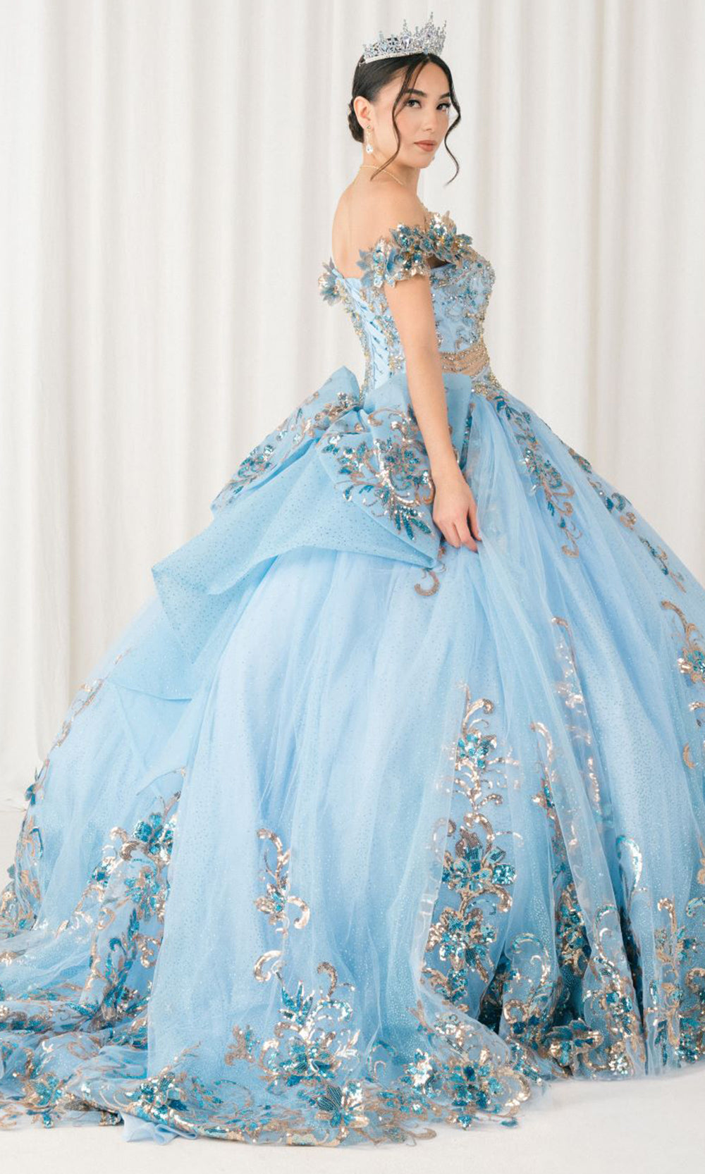cinderella blue quince dress Couture 8420JQ - Long Tulle Ballgown mf:w_clothing_size_unified:Small and couture 4PCS Black Cotton Gloves Size:37 Long
