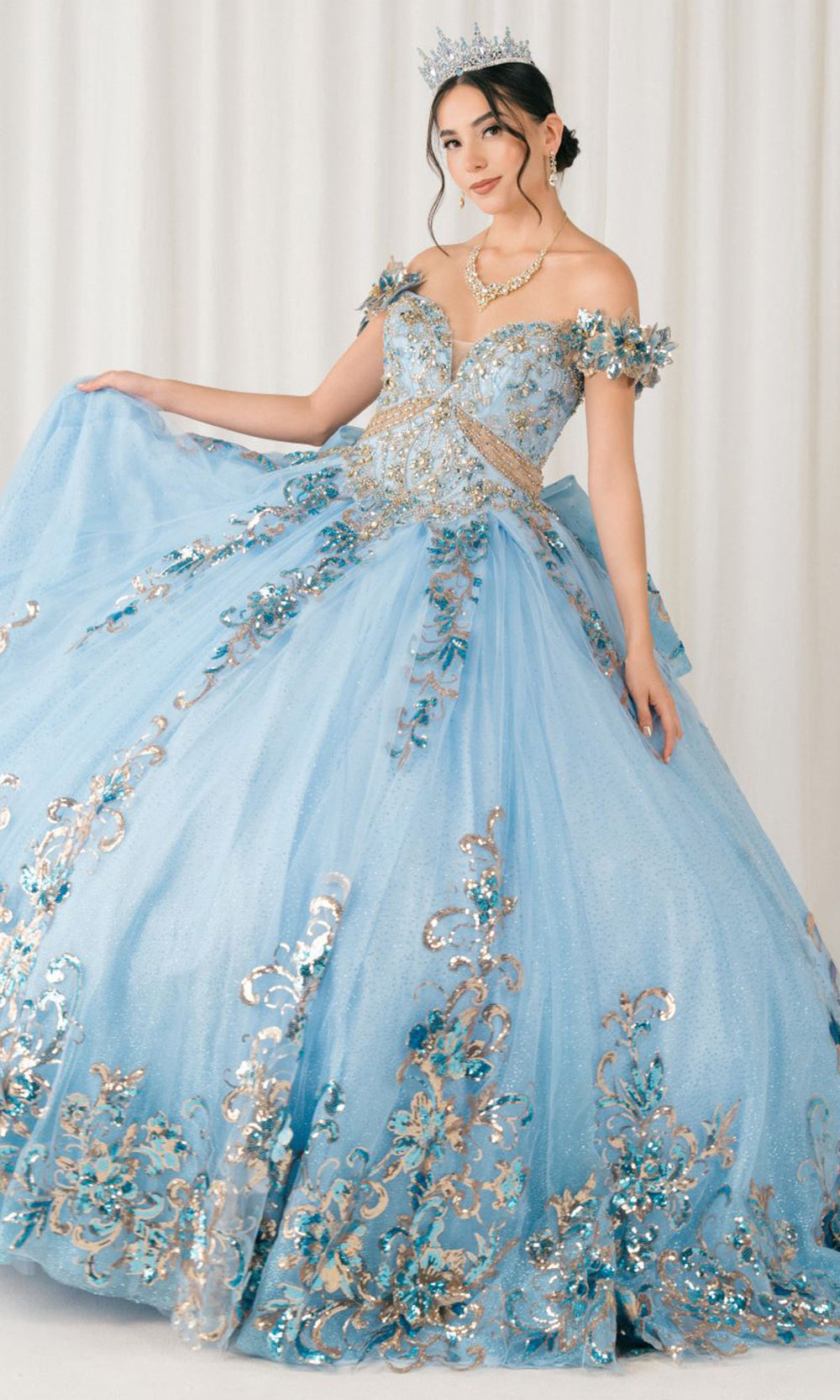 Cinderella Couture 8420JQ - Beaded Embroidered Quince Ballgown Quinceanera Dresses in Blue