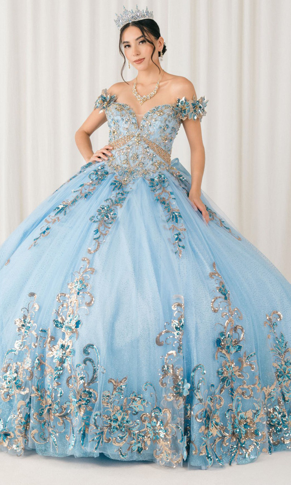 Cinderella Couture 8420JQ - Beaded Embroidered Quince Ballgown Quinceanera Dresses in Blue