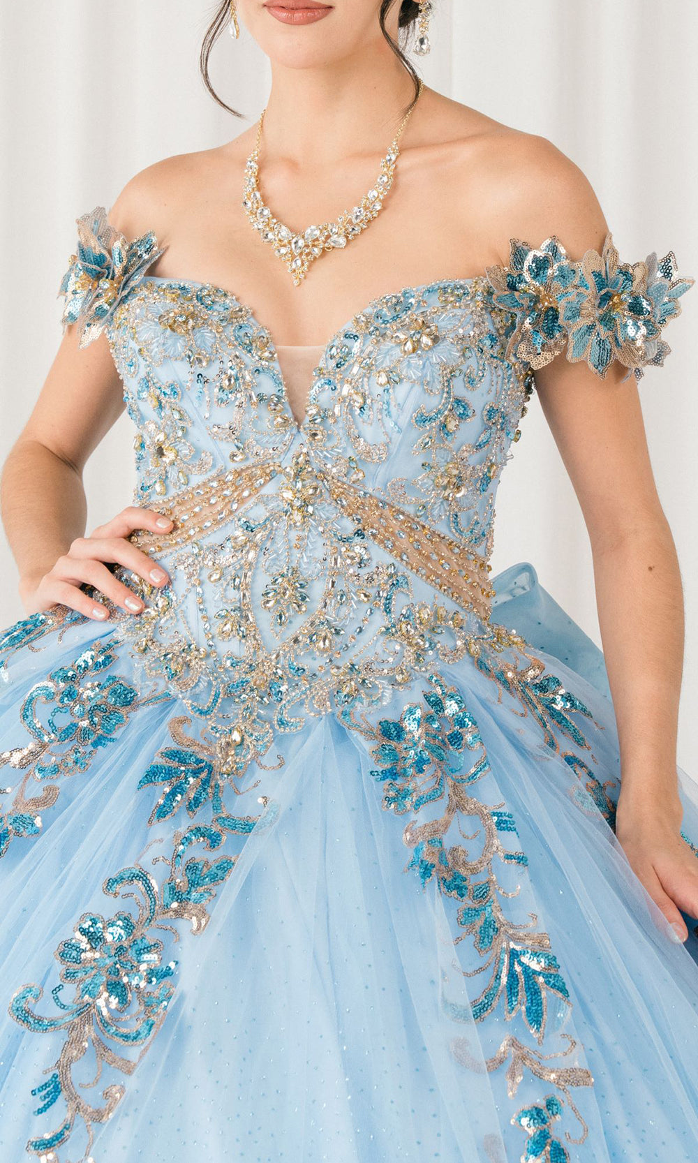 Cinderella Couture 8420JQ - Beaded Embroidered Quince Ballgown Quinceanera Dresses in Blue