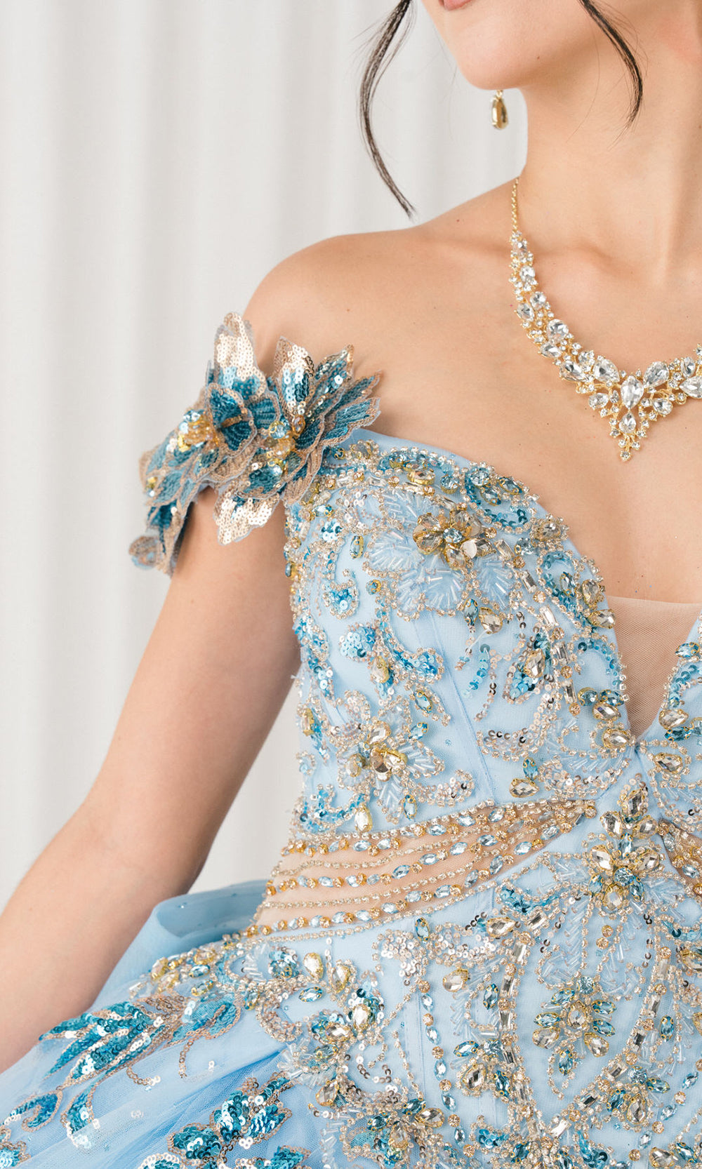 Cinderella Couture 8420JQ - Beaded Embroidered Quince Ballgown Quinceanera Dresses in Blue